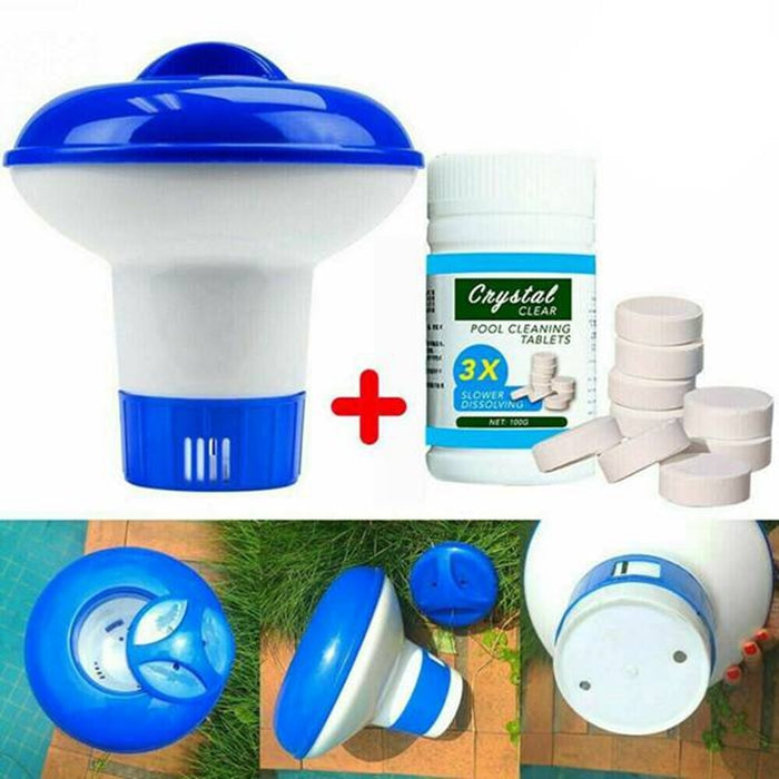 Dispenser flutuante para hidromassagem, banheiras e piscinas + 100g de Pastilhade cloro.