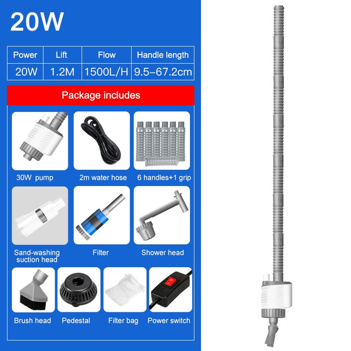 Bomba elétrica para troca de água de aquário, ferramenta de limpeza de tanque de peixes, trocador de água a vácuo, limpador de cascalho, bomba de filtro de sifão, 20w, 30w, 220v