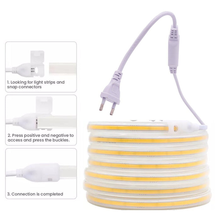 Fita de LED 220V flexível, impermeável, ideal para decorações internas e externas.