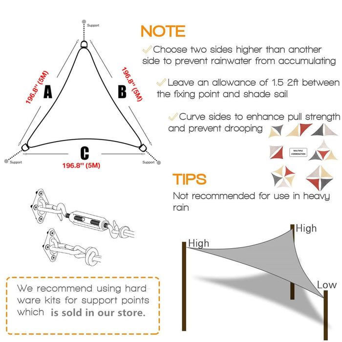 Abrigo Solar triangular a prova d'água vária medidas 5x5x 5/2x2x2m , proteção para áreas abertas.