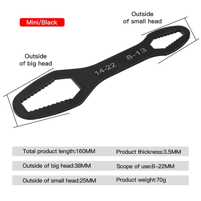 Chave torx universal de 8-22mm, ajustável, cabeça dupla, chave torx, auto-aperto, chave de óculos, ferramenta manual multiuso