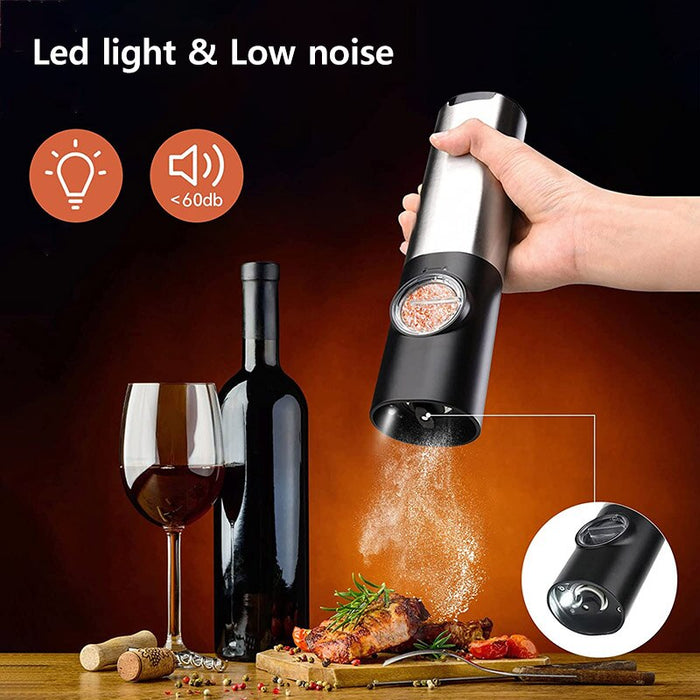 Conjunto de moedor de sal elétrico, recarregável por usb, moinho de pimenta com luz led, ferramentas de cozinha ajustáveis