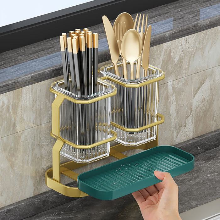 Suporte de talheres de bancada de cozinha montado na parede organizador de utensílios de cozinha rack porta facas ouro branco garfo colher pauzinhos tubo