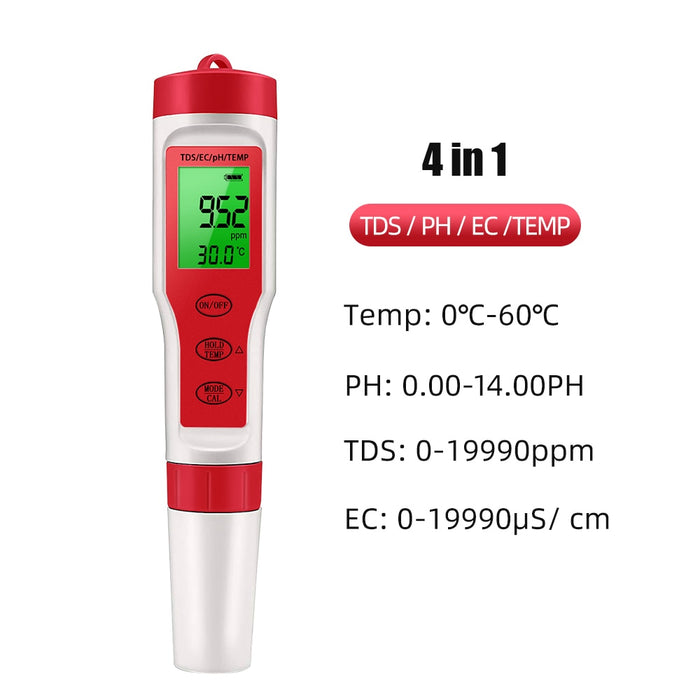 Medidor de temperatura Digital 4 em 1 , PH TDS CE  monitor de qualidade da água, testador para piscinas, aquários de água potável