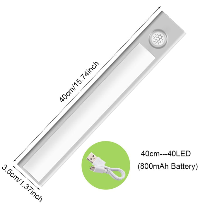 Sensor de movimento luz sem fio led night light usb recarregável lâmpada do armário guarda-roupa sob luz de fundo para cozinha usb