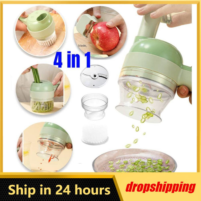 Cortador de Legumes Elétrico Multifuncional 4 em 1 e Conjunto de Cortador de Legumes Espremedor de Alho Triturador de Legumes Cortador de Alimentos Fatia Prssing Mixer USB