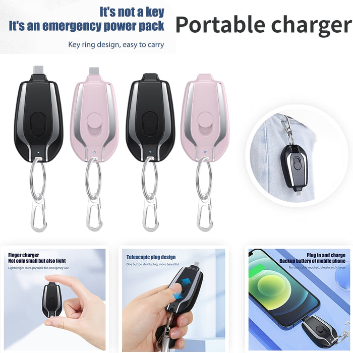 Chaveiro carregador Power Bank  mini portátil ,retrátil plug para iphone/modelo C - 1500mah