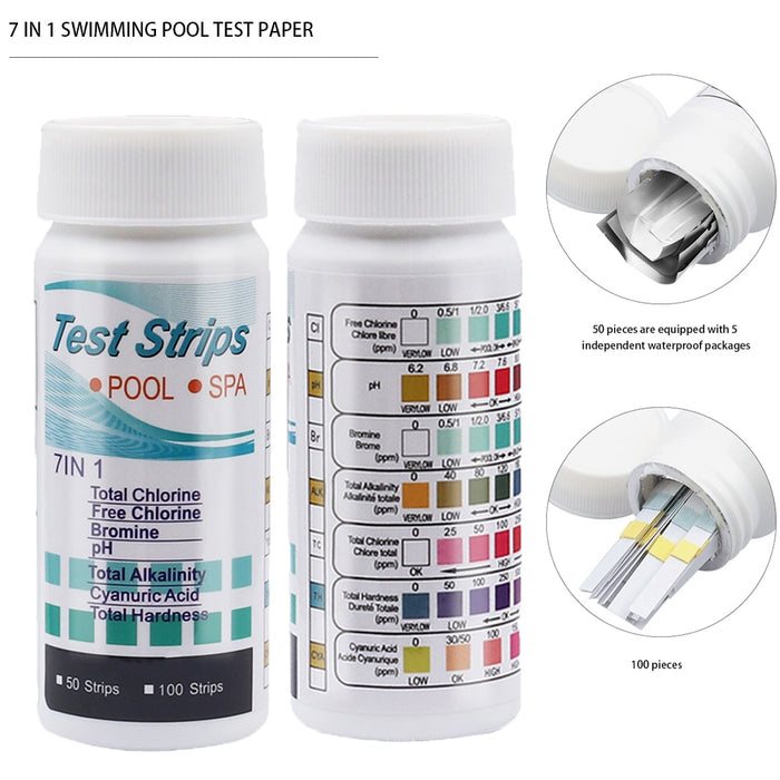 Teste de PH de cloro multiuso para spa e piscina 50/100 peças de  3/5/6/7 em 1