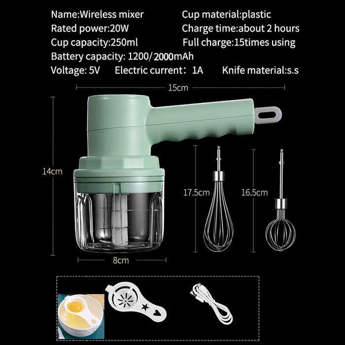 Misturador de mão portátil liquidificador de comida sem fio elétrico 3 velocidade batedor de ovo de bolo de leite batedor de ovos cozimento de comida cozinha de massa de alho