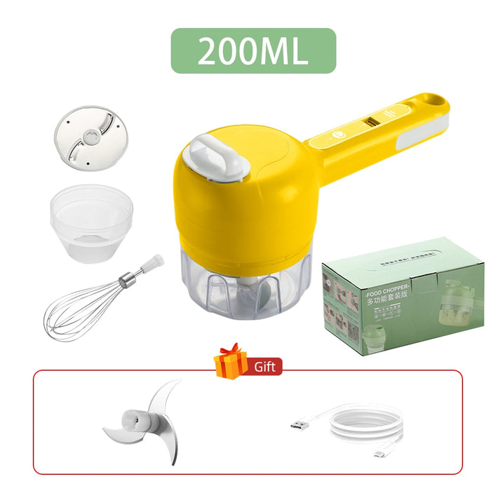 Cortador de Legumes Elétrico Multifuncional 4 em 1 e Conjunto de Cortador de Legumes Espremedor de Alho Triturador de Legumes Cortador de Alimentos Fatia Prssing Mixer USB