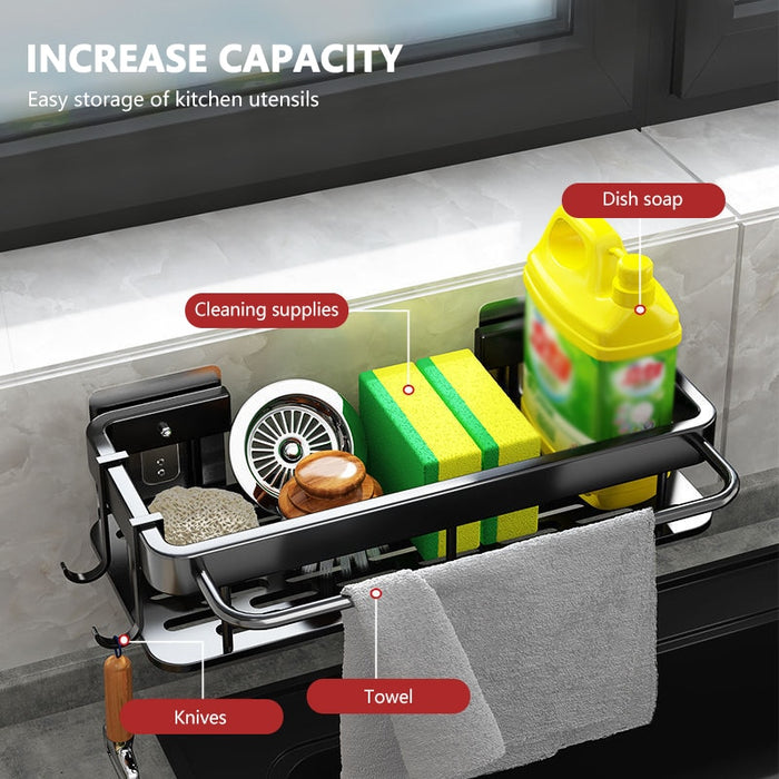 Rack organizador de cozinha para toalha, esponja, detergentes com dreno.