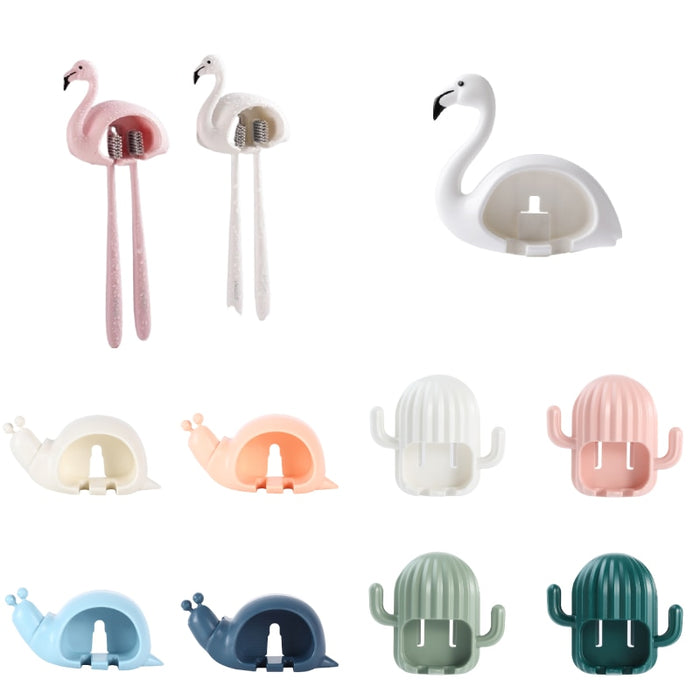 Suportes criativos para escovas de dente,  caracol, flamingo e cactus
