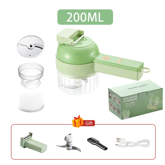 Cortador de Legumes Elétrico Multifuncional 4 em 1 e Conjunto de Cortador de Legumes Espremedor de Alho Triturador de Legumes Cortador de Alimentos Fatia Prssing Mixer USB