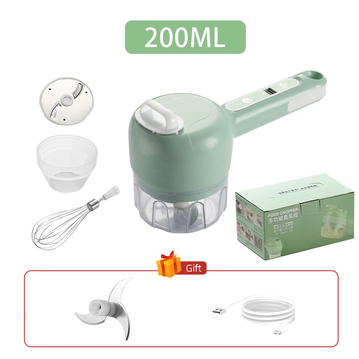 Cortador de Legumes Elétrico Multifuncional 4 em 1 e Conjunto de Cortador de Legumes Espremedor de Alho Triturador de Legumes Cortador de Alimentos Fatia Prssing Mixer USB